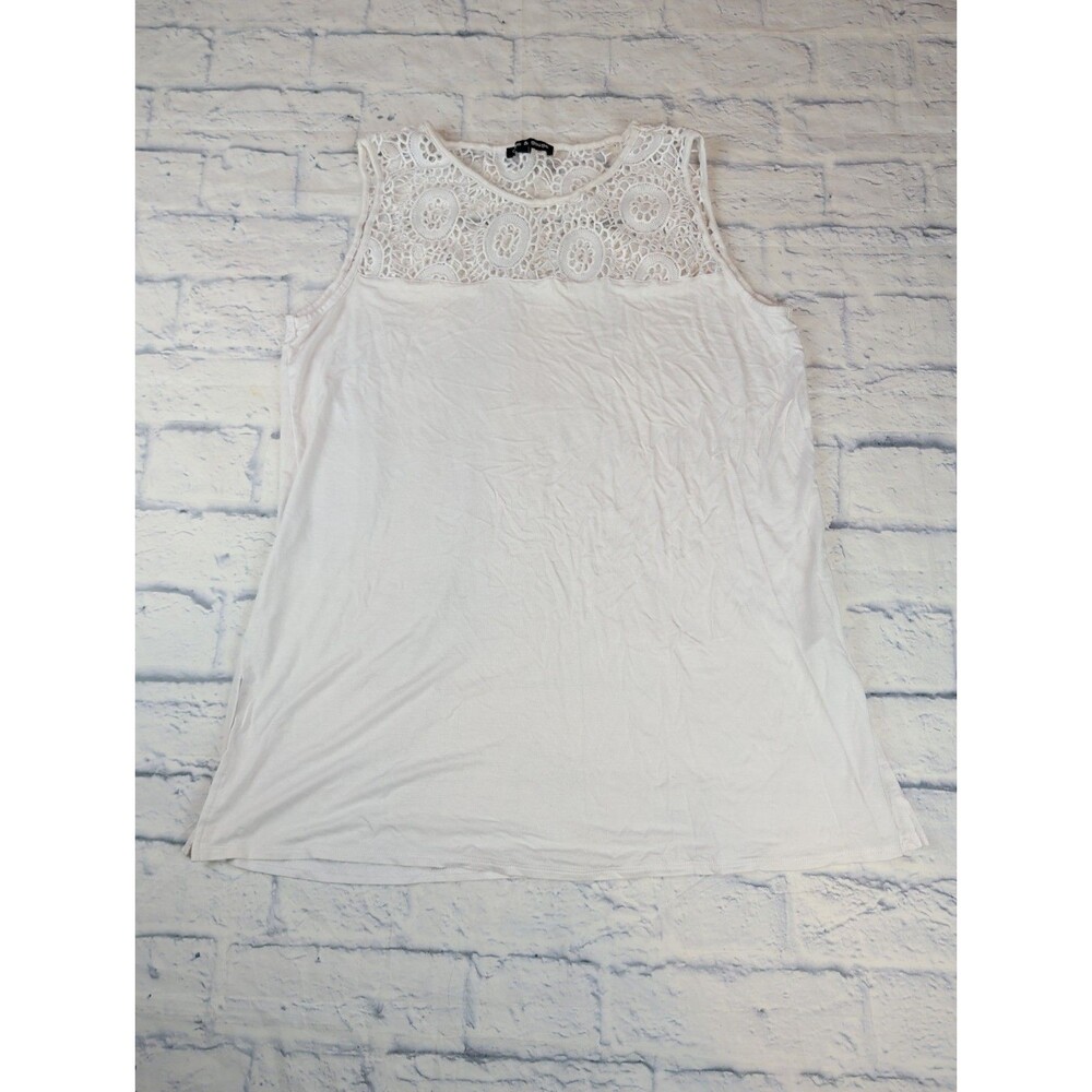 Cable And Gauge Super Soft Sleeveless Knit Top w/Lace Trim Top Size US XL Boho